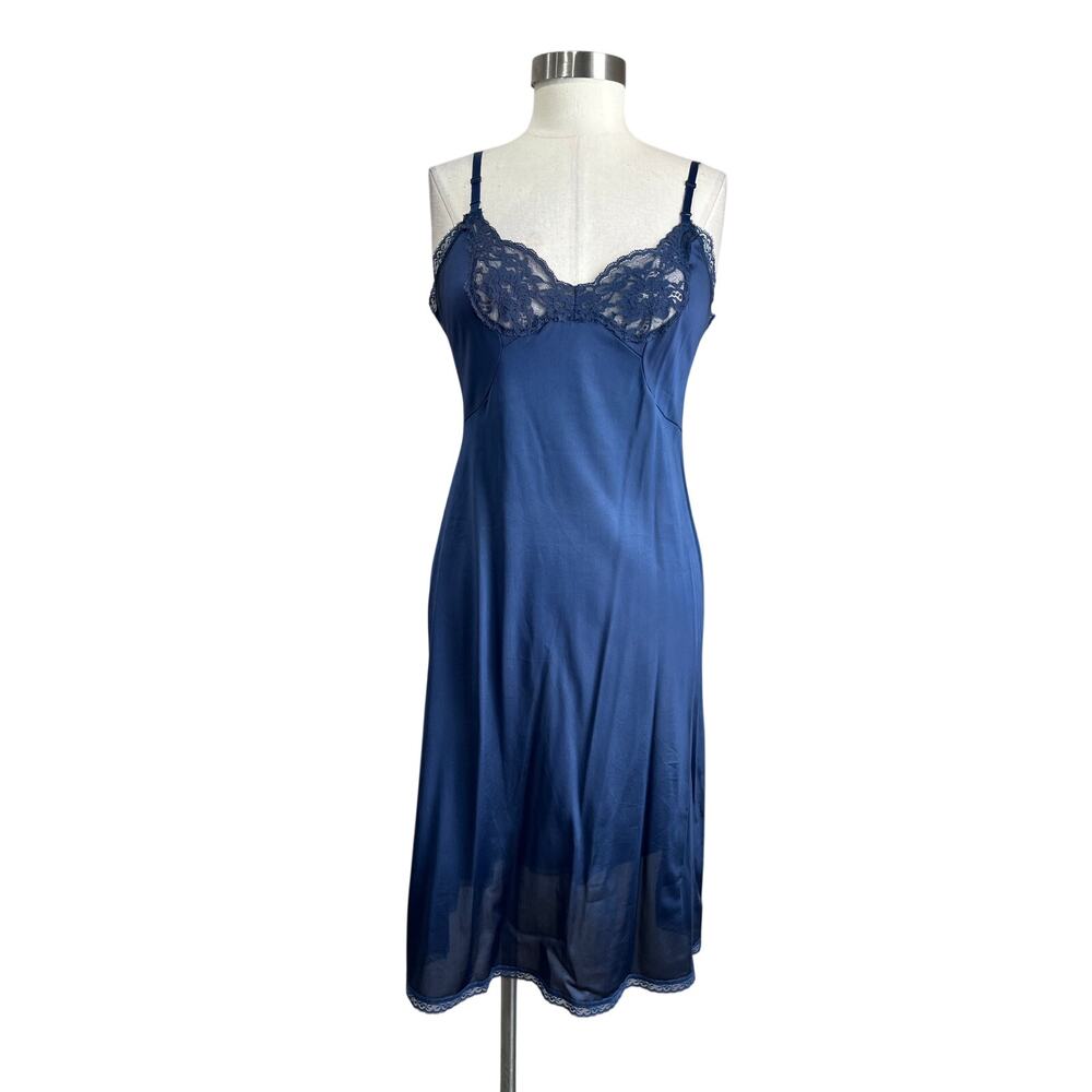 Vintageโ 80s Blue Slip Dress Nylon Lingerie Midi Minimalist Size M/L